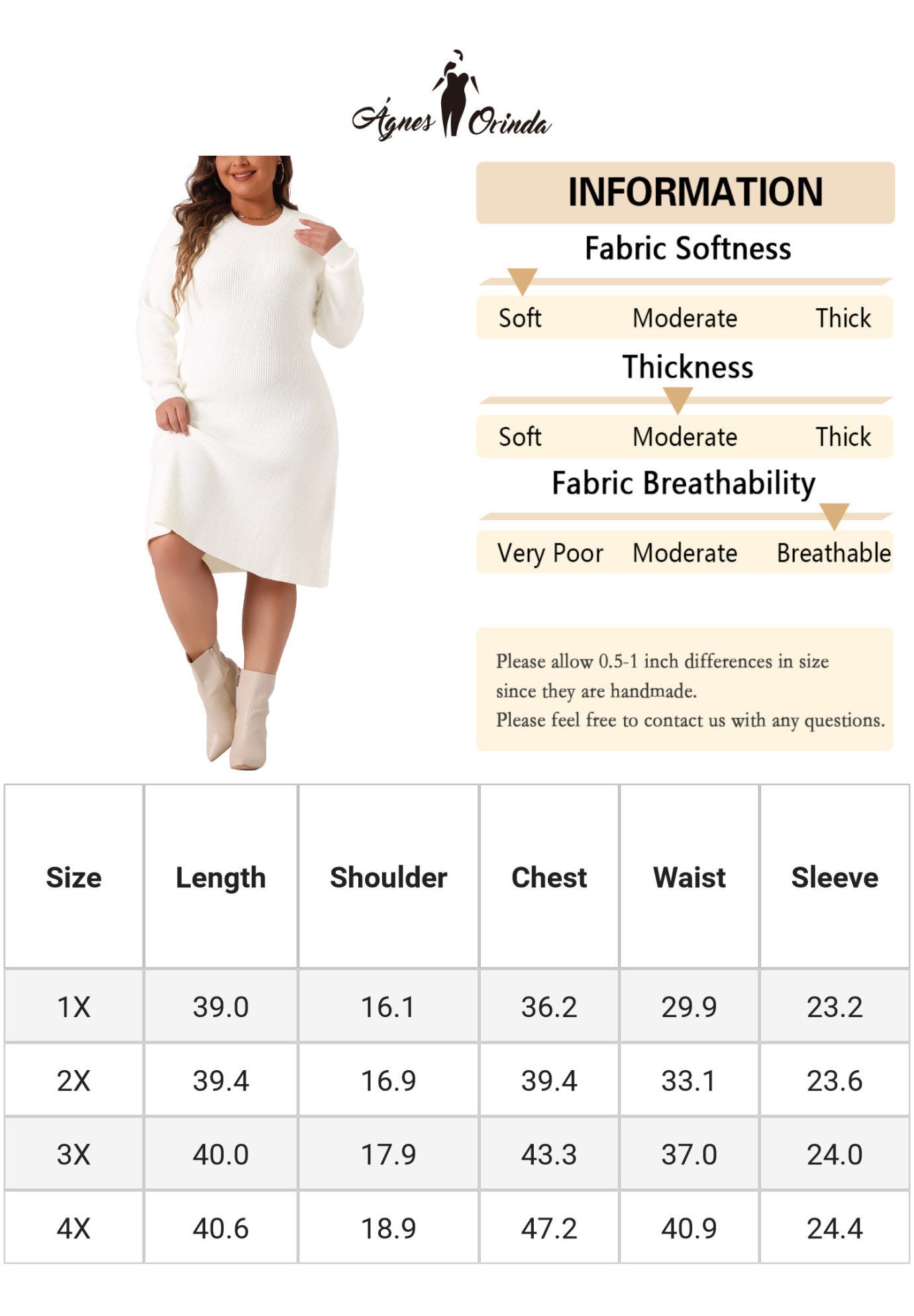 Crew Neck Long Sleeve Knit Pullover Sweater Dress, White / White, alternate image number 4