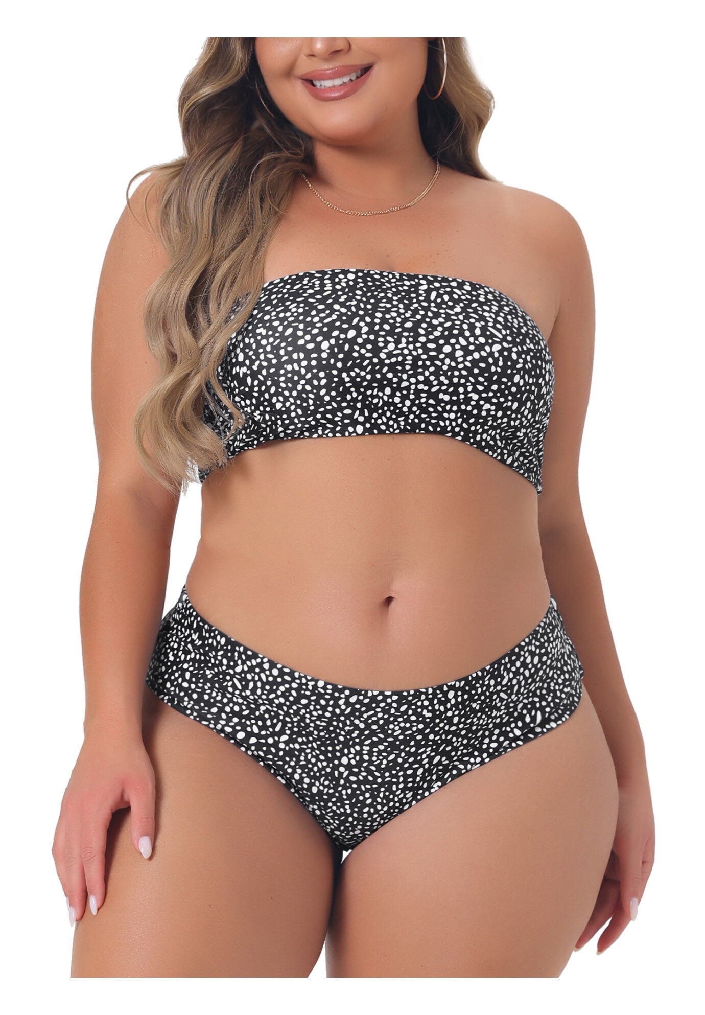 2 Pieces Bandeau Off Shoulder High Waist Bikini, Black / Black, alternate image number 2