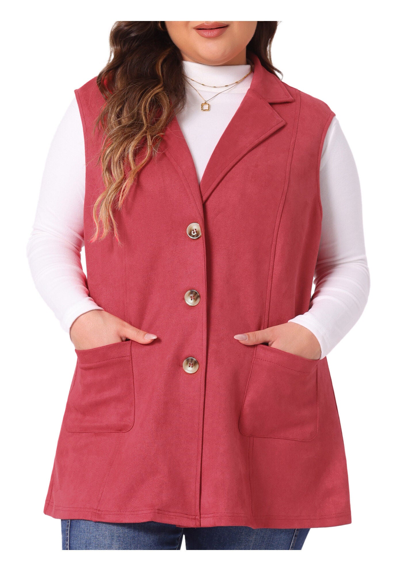 Lapel Suede Utility Vest, Red / Red, alternate image number 2