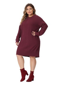 CREWNECK LONG SLEEVE KNIT TUNIC PULLOVER SHORT SWEATER DRESS