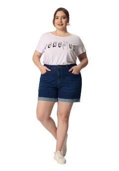 Roll Hem Mid Rise Stretch Denim Shorts