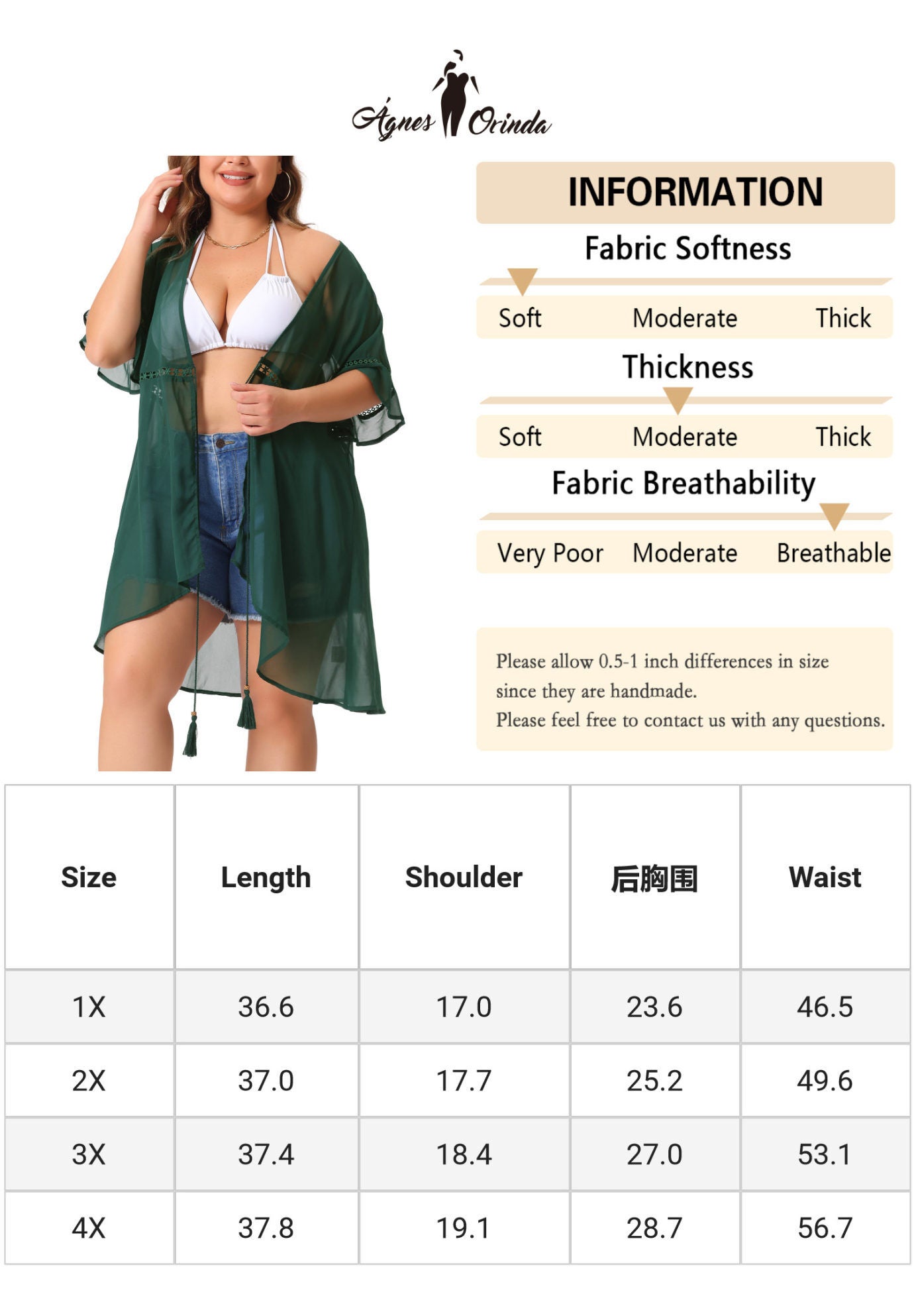 BIKINI COVER UP SHORT SLEEVE TASSEL TIE WAIST KIMONO, Dark Green / Hunter Green, alternate image number 4
