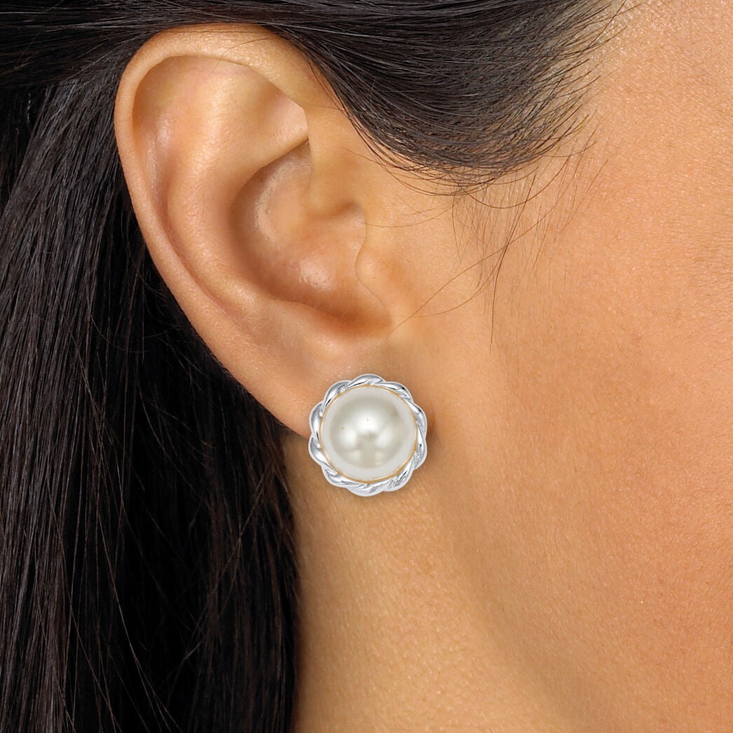 Silvertone Simulated Pearl Silvertone Graduated Jewelry Set, 18 inches, White / White, alternate image number 3