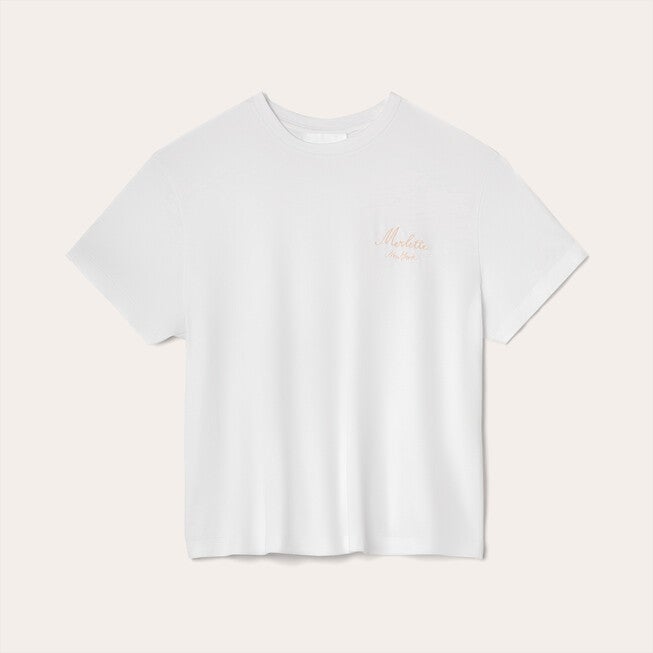 Logo T-Shirt Top, White w Beige Emb / White, hi-res image number 0
