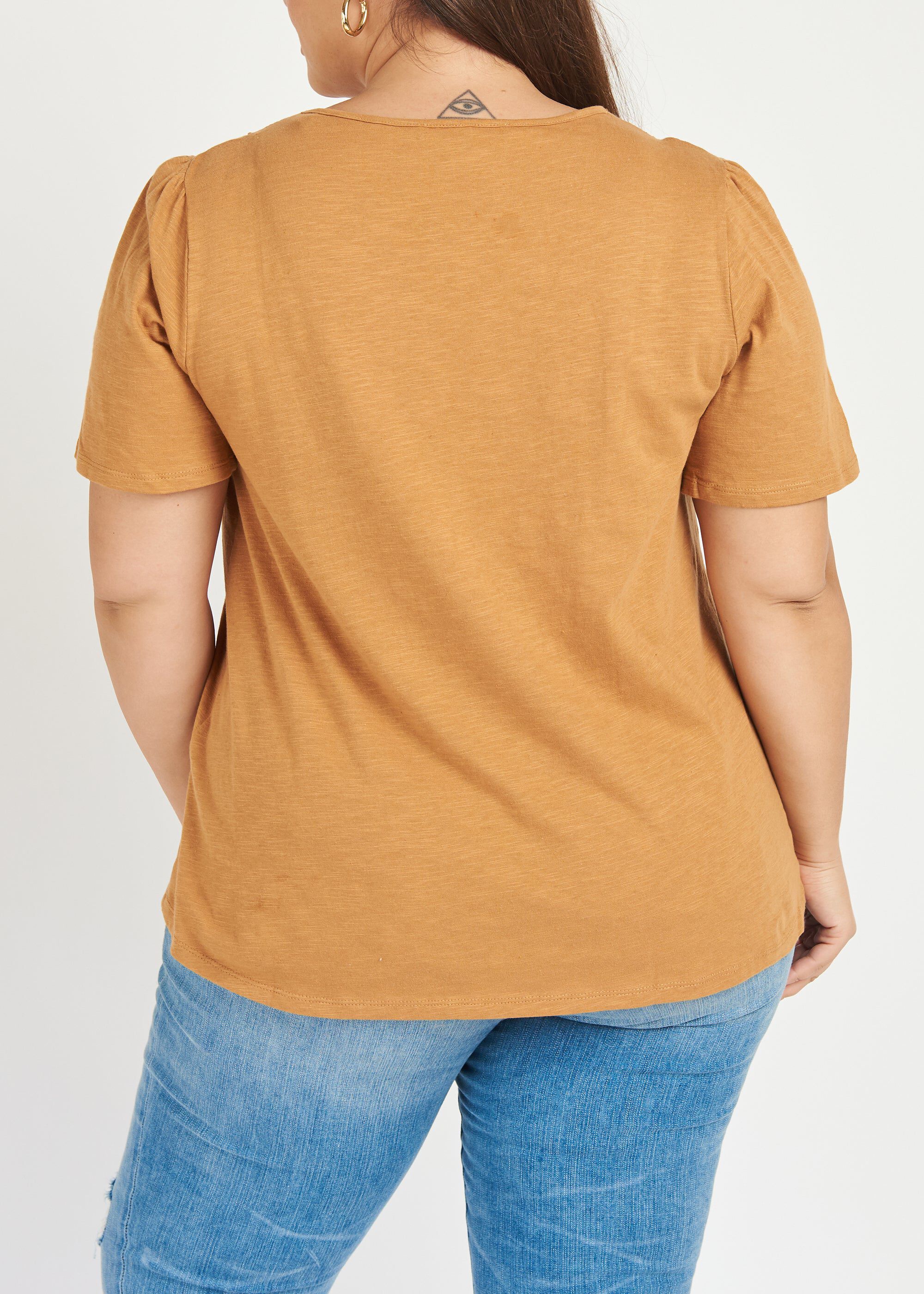 Emily Mocha Split-Neck Tee, MOCHA / Mocha, alternate image number 1
