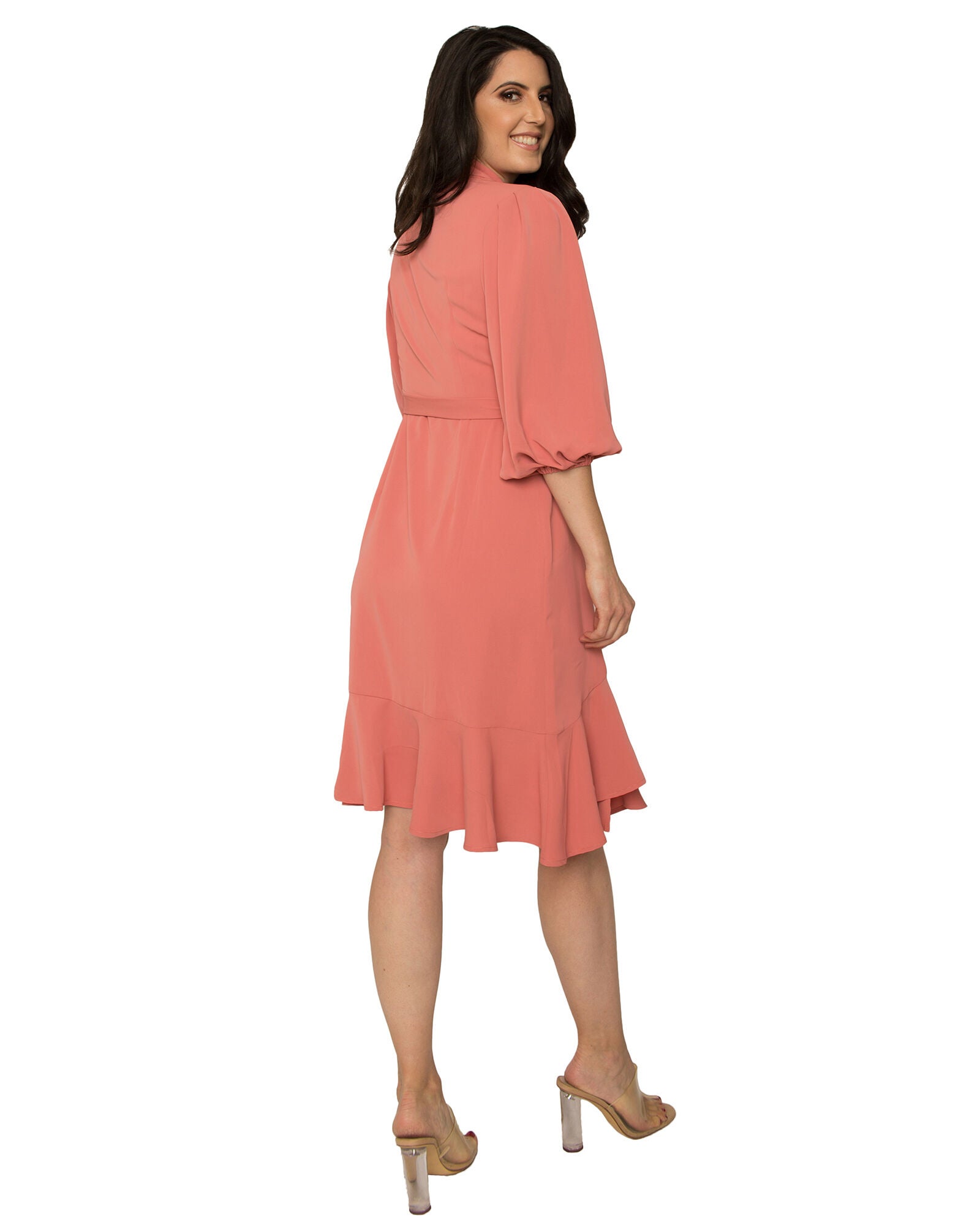 Kylie Double Georgette Dusty Pink Ruffles Wrap Midi Dress, Dusty Pink / Pink, alternate image number 2