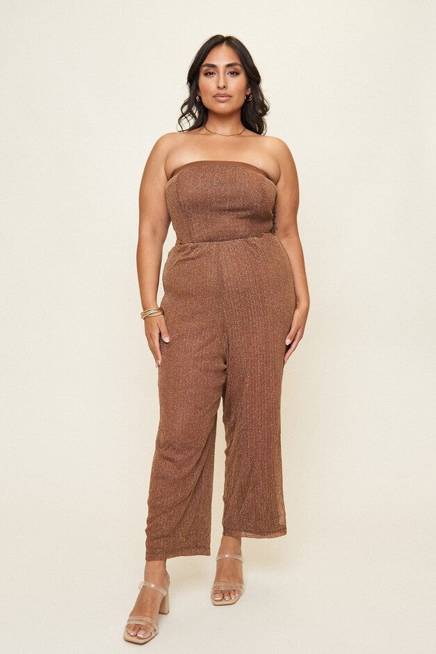 Megan Cut-Out Jumpsuit, Chocolate Holiday Mesh / Brown, hi-res image number 0
