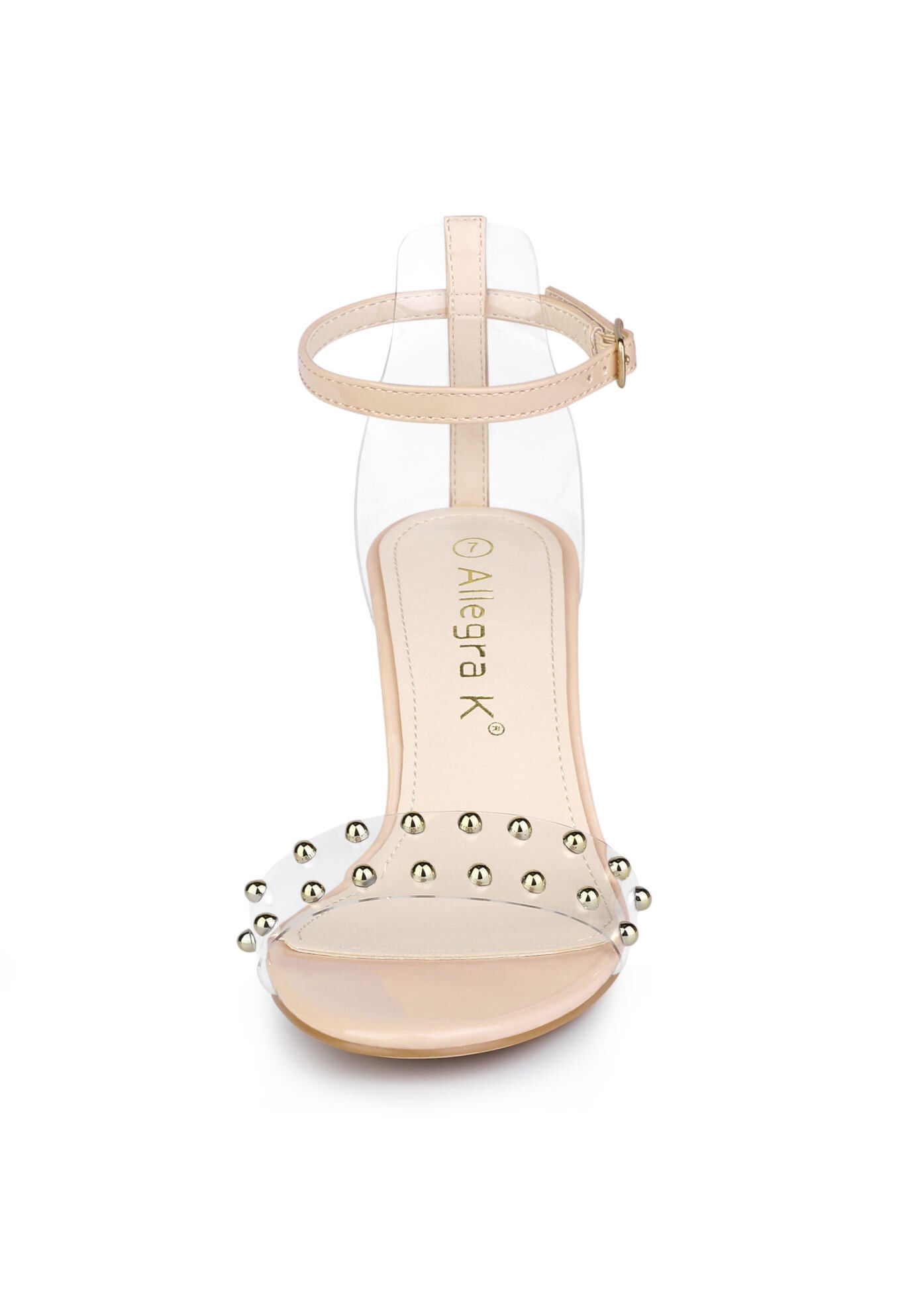Clear Block Heel Ankle Strap Heeled Sandals, Beige / Beige, alternate image number 1