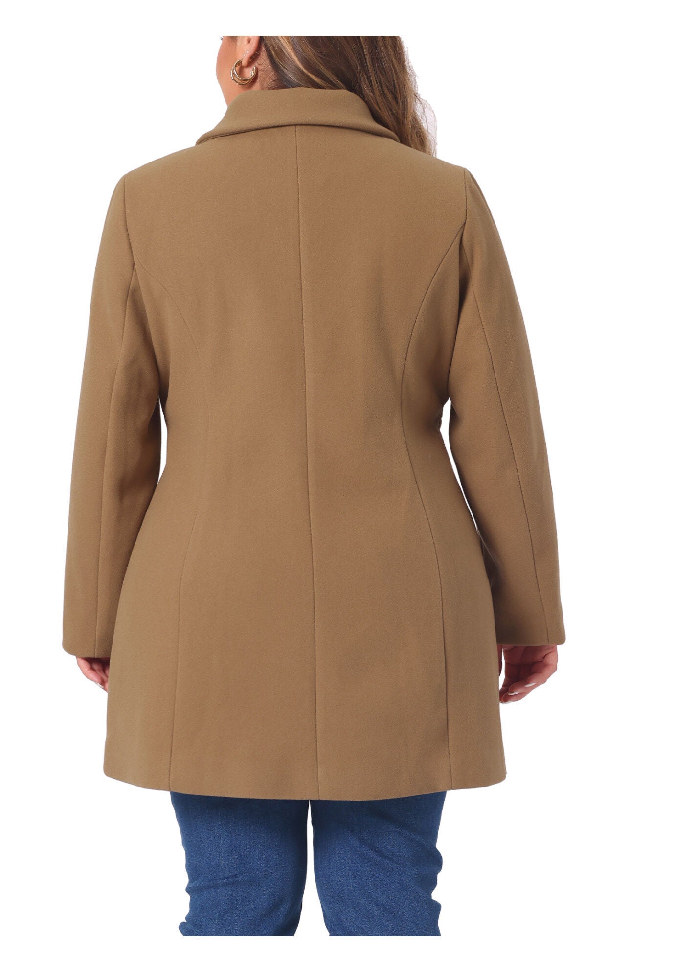 Peter Pan Collar Double Breasted Coat with Pockets, Camel / Brown, alternate image number 3