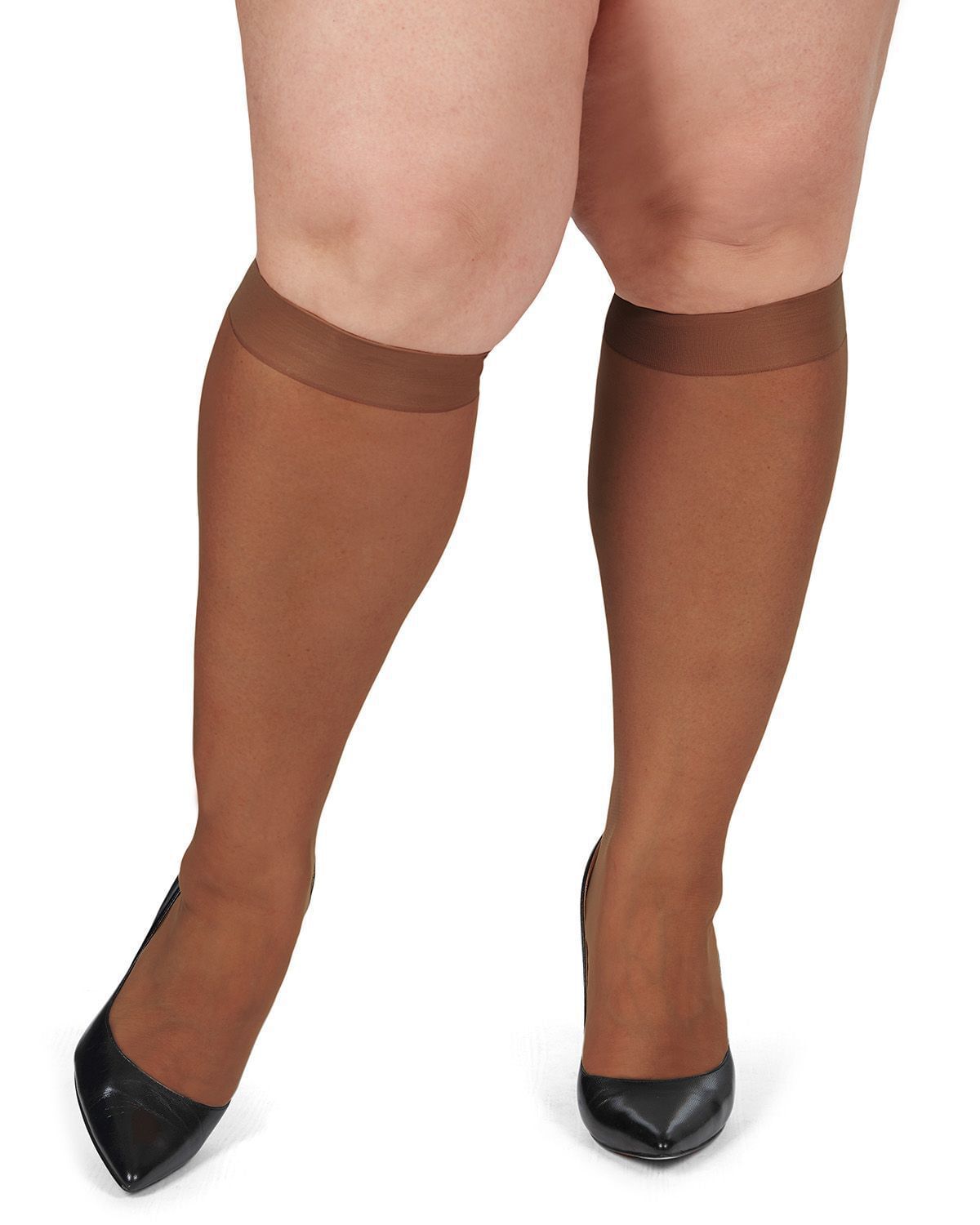 Energizing Plus Size Knee High Stockings 2-Pack, French Coffee / Mocha, alternate image number 1