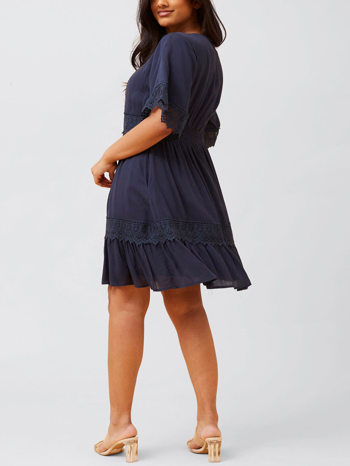 Paloma Short Dress Embroidered Details Solid, Navy / Navy, alternate image number 1