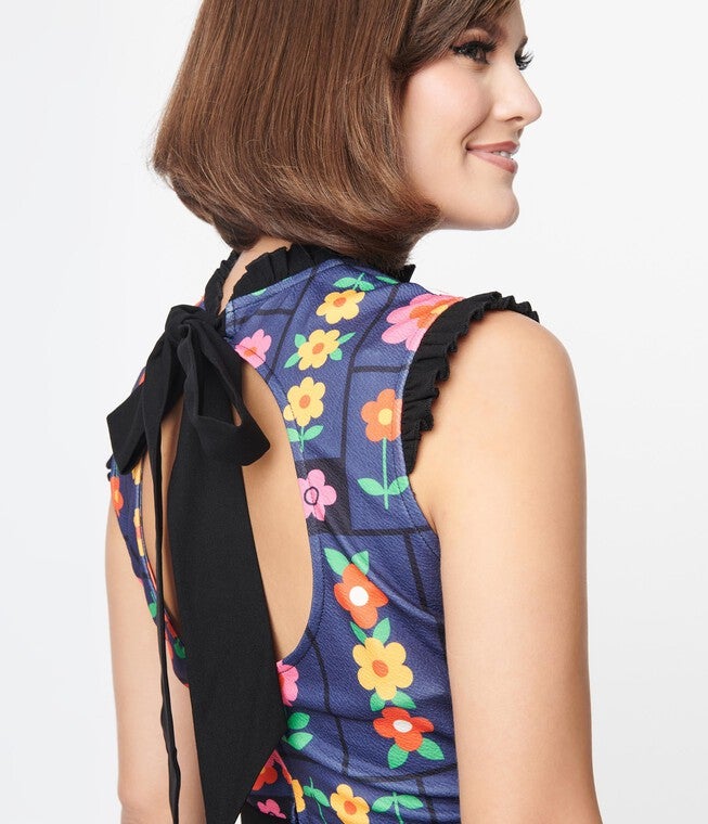 Smak Parlour Navy & Floral Wallpaper Back Bow Jumpsuit, , alternate image number 5