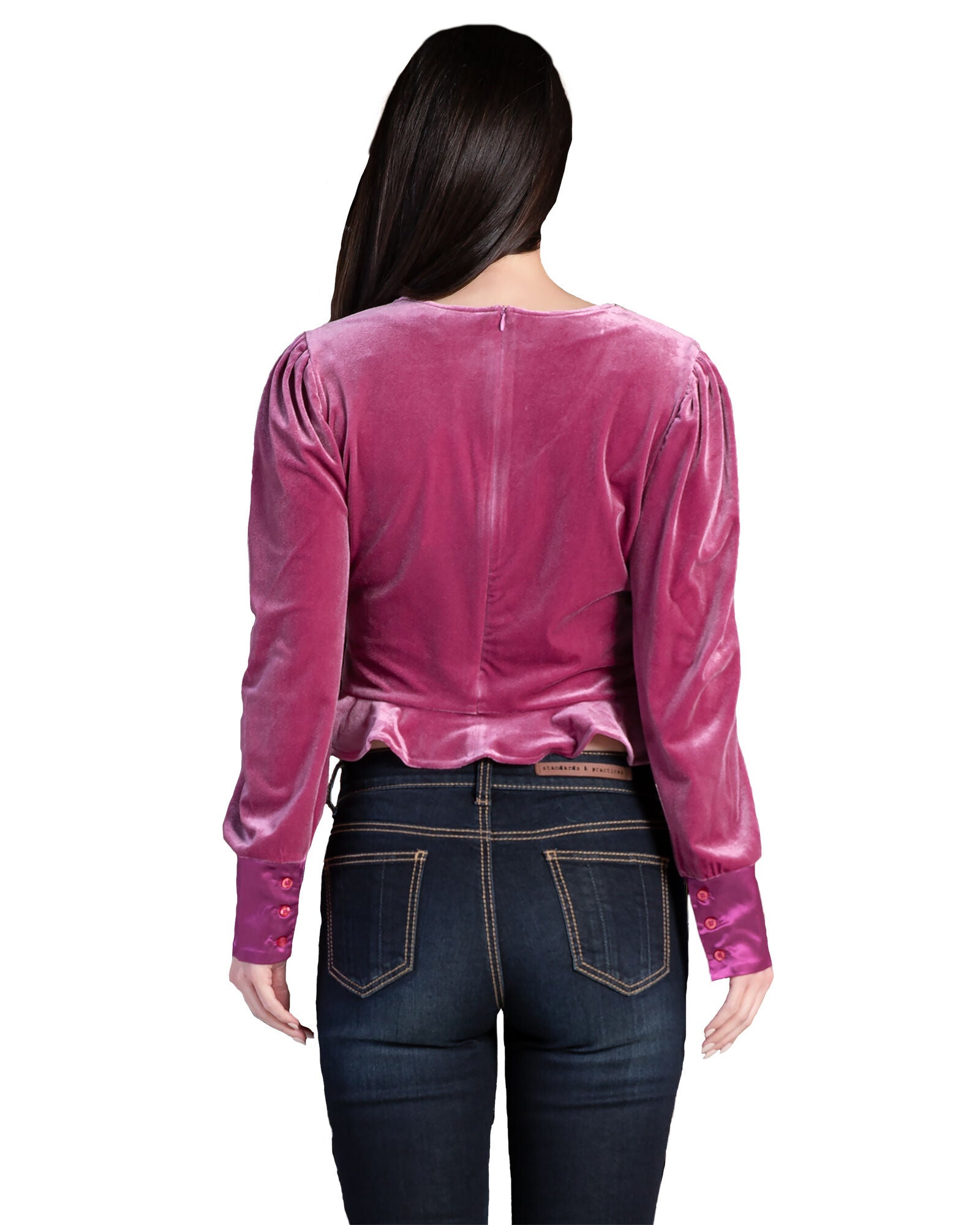 Plus Size Stretch Velvet Peplum Top, Rose / Pink, alternate image number 2