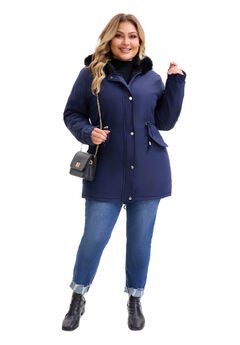 Drawstring Waist Fleece Winter Coat with Pockets