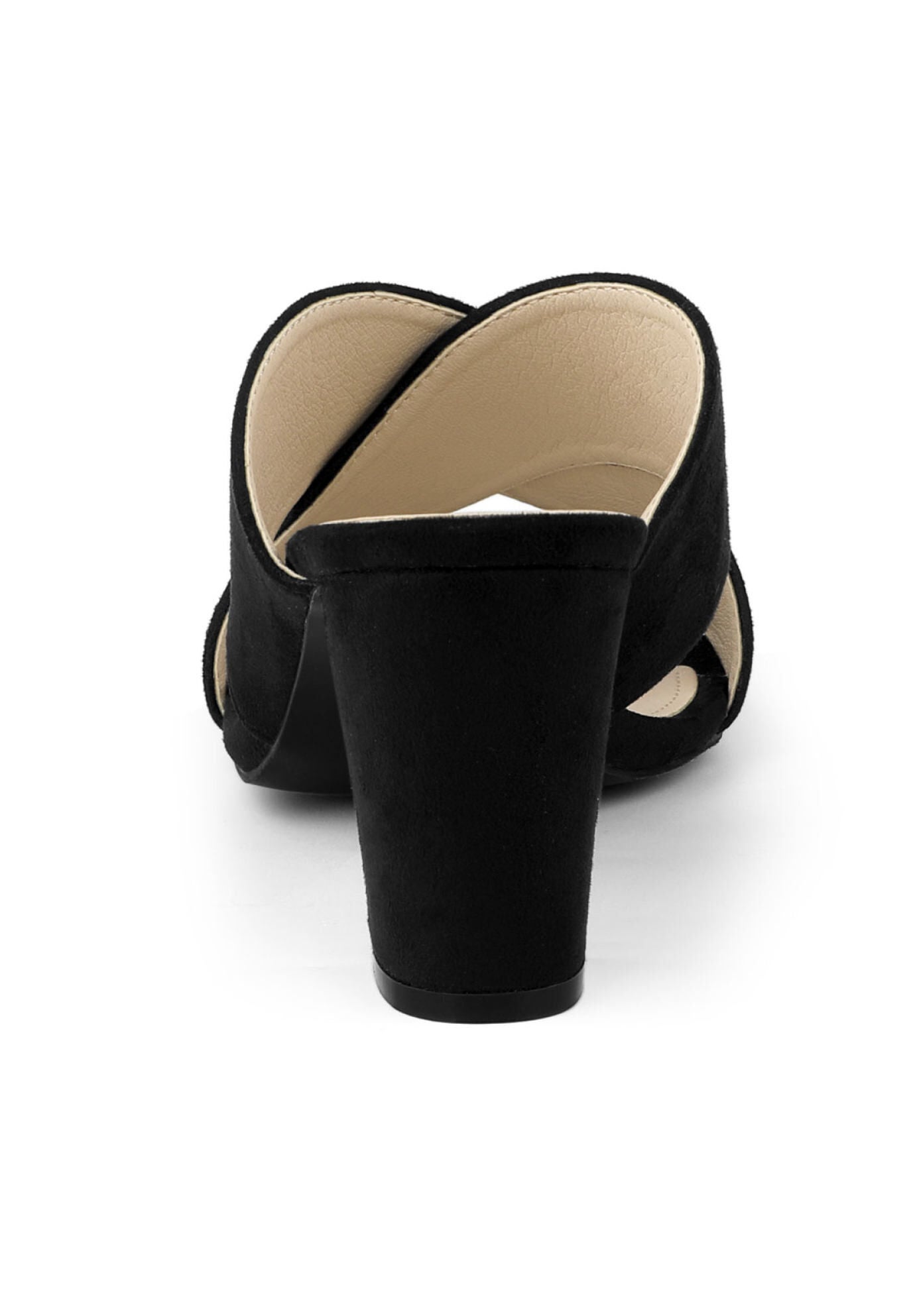 Crisscross Strap Block Heel Slide Sandals, Black / Black, alternate image number 3