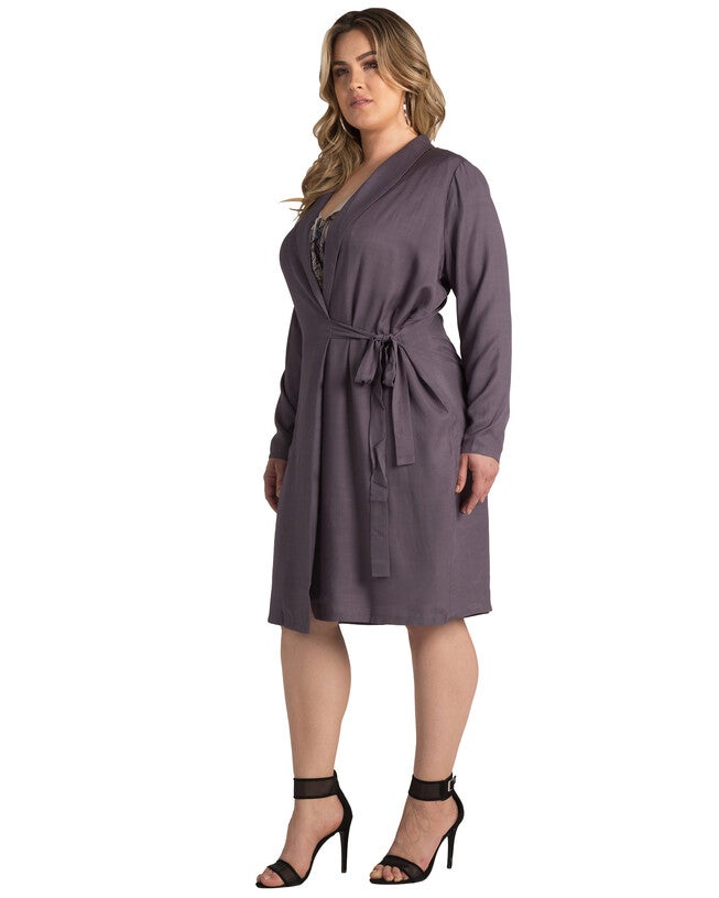 Plus Size Sunshine Lavender Longline Wrap Jacket, DARKPURPLE / Purple, alternate image number 1