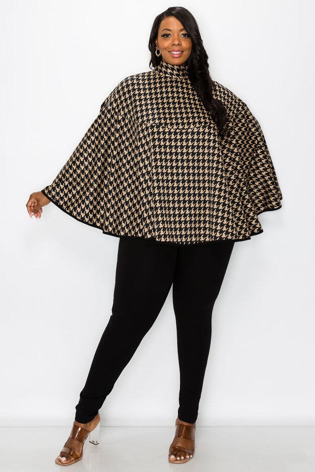LINDA HOUNDSTOOTH PONCHO, BlackTaupe / Black, alternate image number null