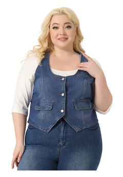 SLEEVELESS BUTTON DENIM CROP WAISTCOAT VEST