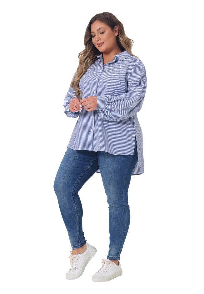 Button Down Collared Long Sleeve Work Striped Shirt, Blue / Light Blue, hi-res image number 0