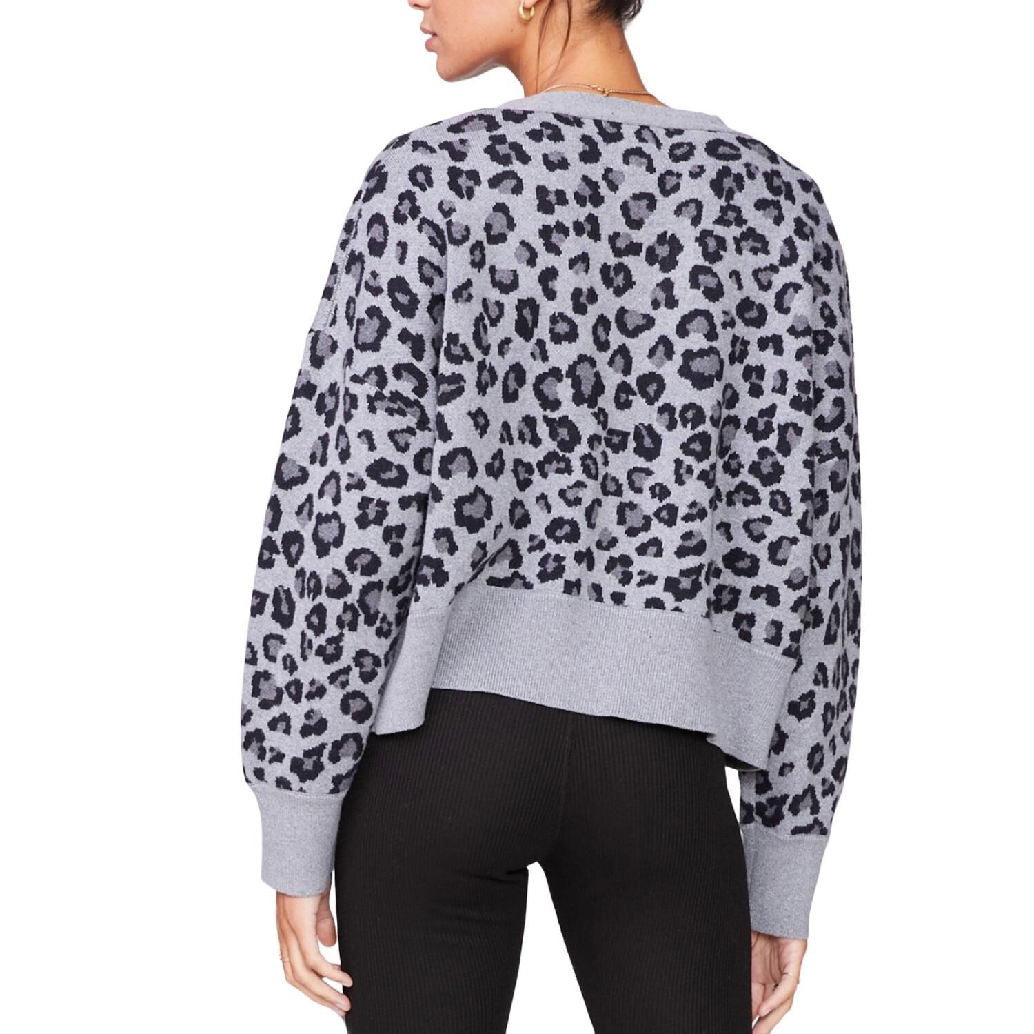 OVERSIZED LEOPARD CARDIGAN IN HEATHER GREY, , alternate image number 4