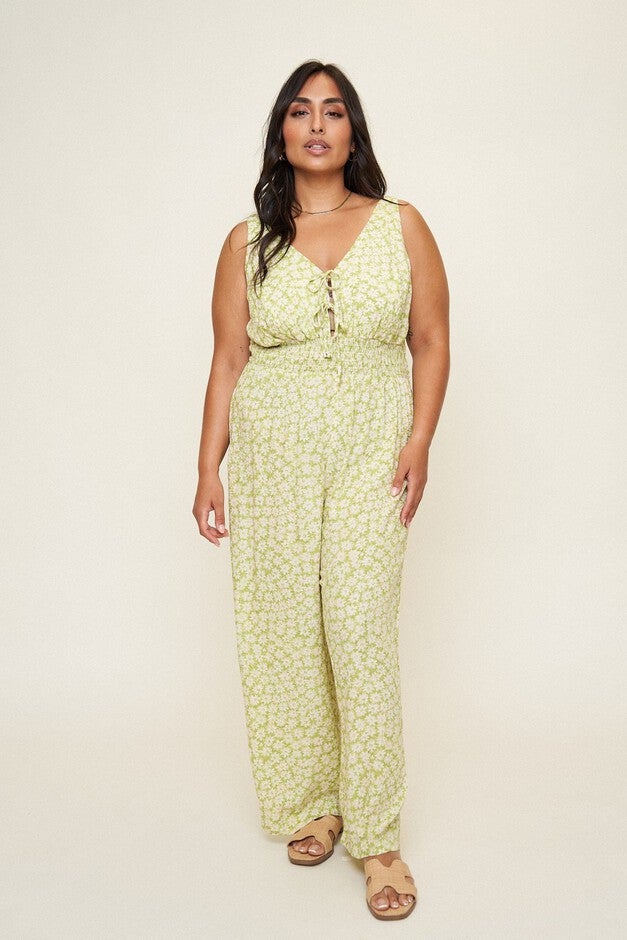 Jamie Tie Front Jumpsuit, Daisy Jacquard / Light Green, alternate image number 3
