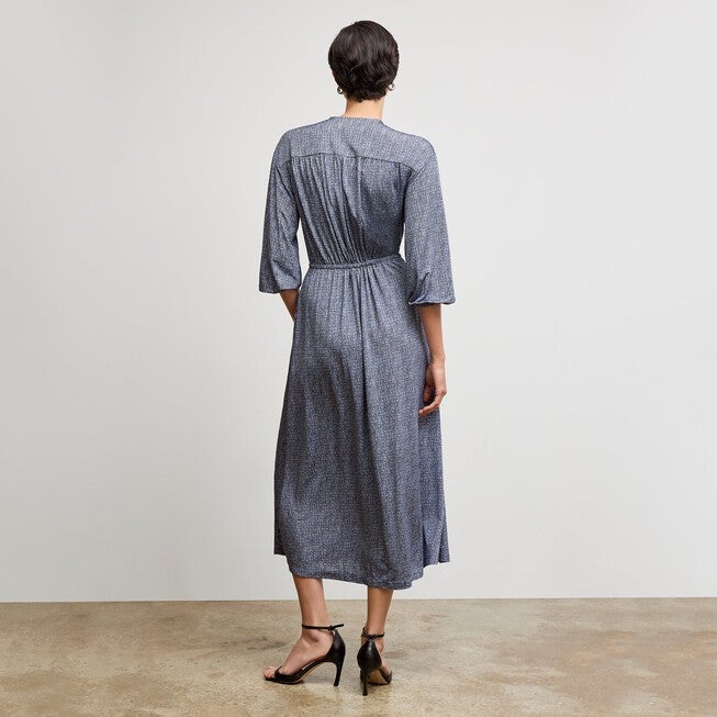 Hope Wrap Dress - Printed Jersey, Blueprint Sketch / Dusty Blue, alternate image number 1