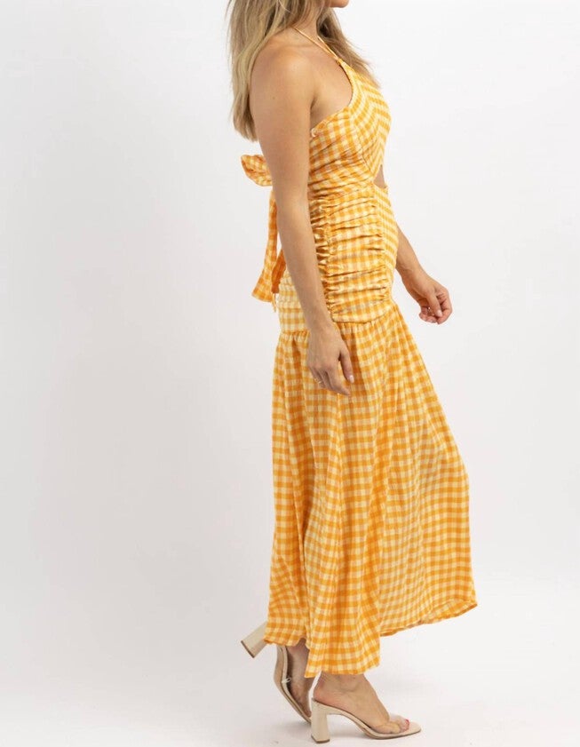 LOLITA GINGHAM SMOCK MAXI DRESS IN ORANGE, Orange / Orange, alternate image number null
