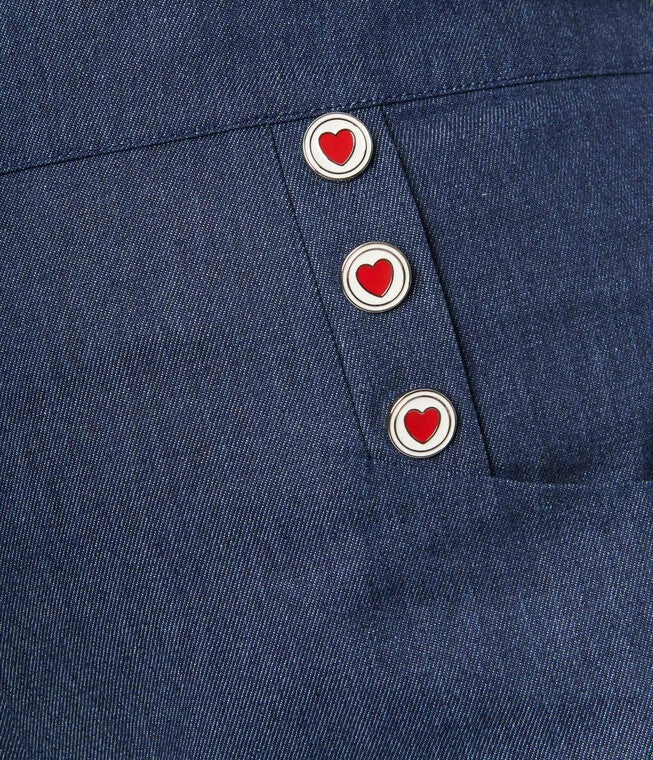 Unique Vintage Plus Size Heart Buttoned Denim High Waist Ginger Jeans, , alternate image number null