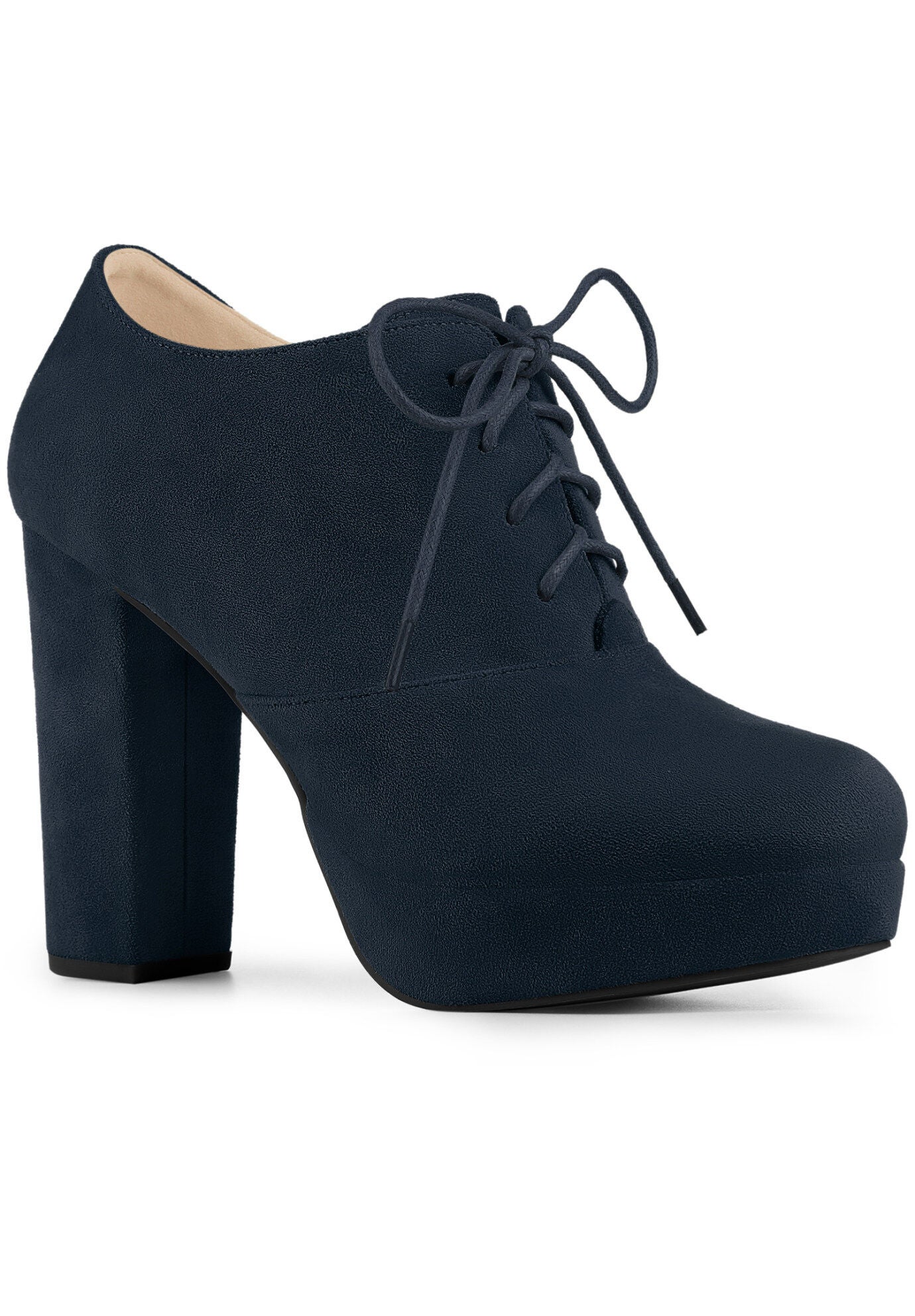 Platform Chunky Heel Lace Up Ankle Booties, Navy Blue / Navy, hi-res image number 0