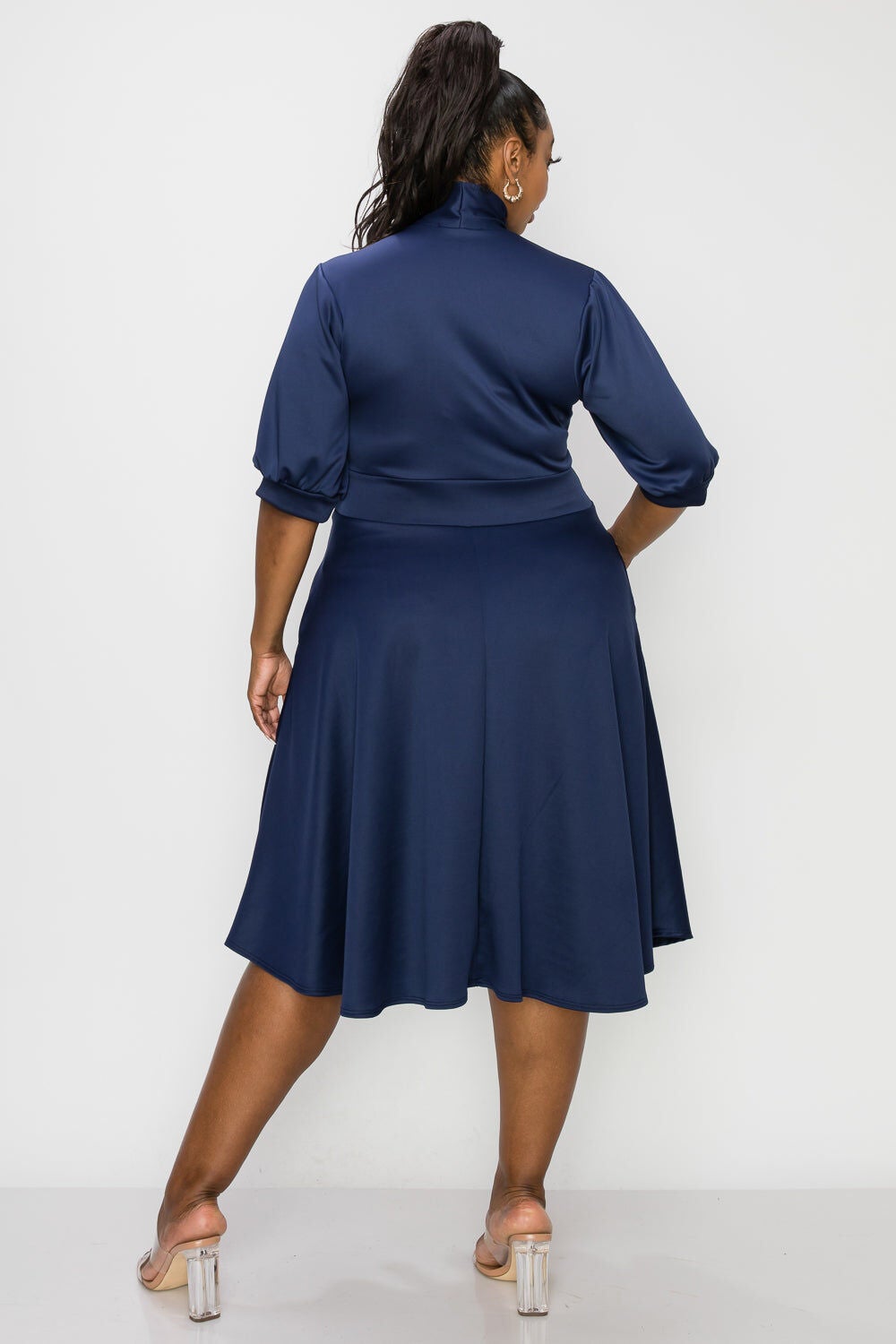 Carina Donna Flare Dress w/ Pockets, Navy / Navy, alternate image number 2