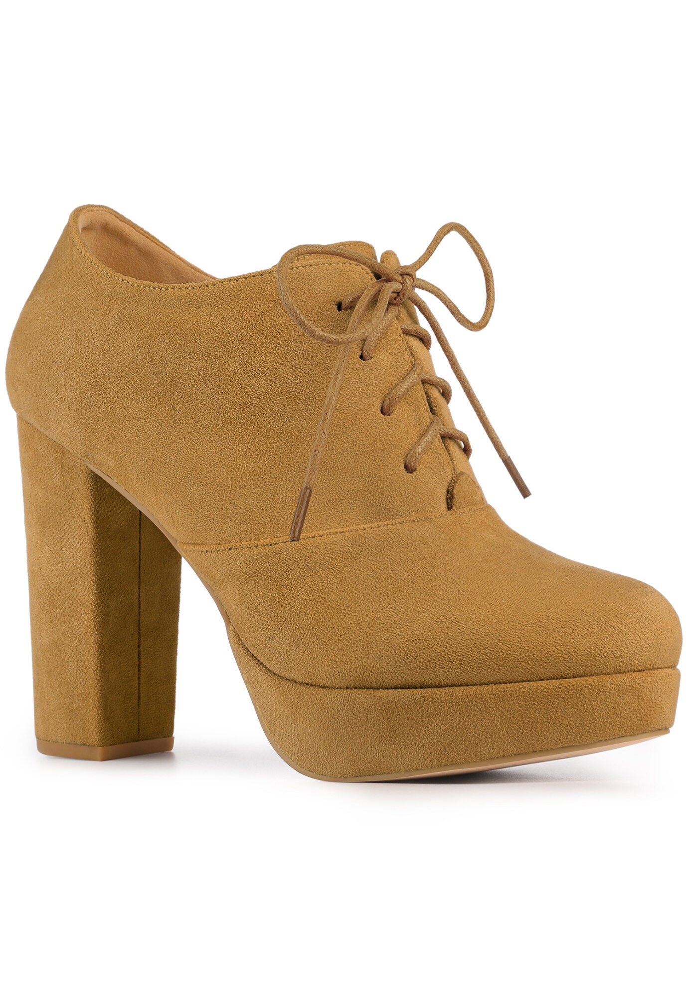 Platform Chunky Heel Lace Up Ankle Booties, Brown / Brown, hi-res image number 0