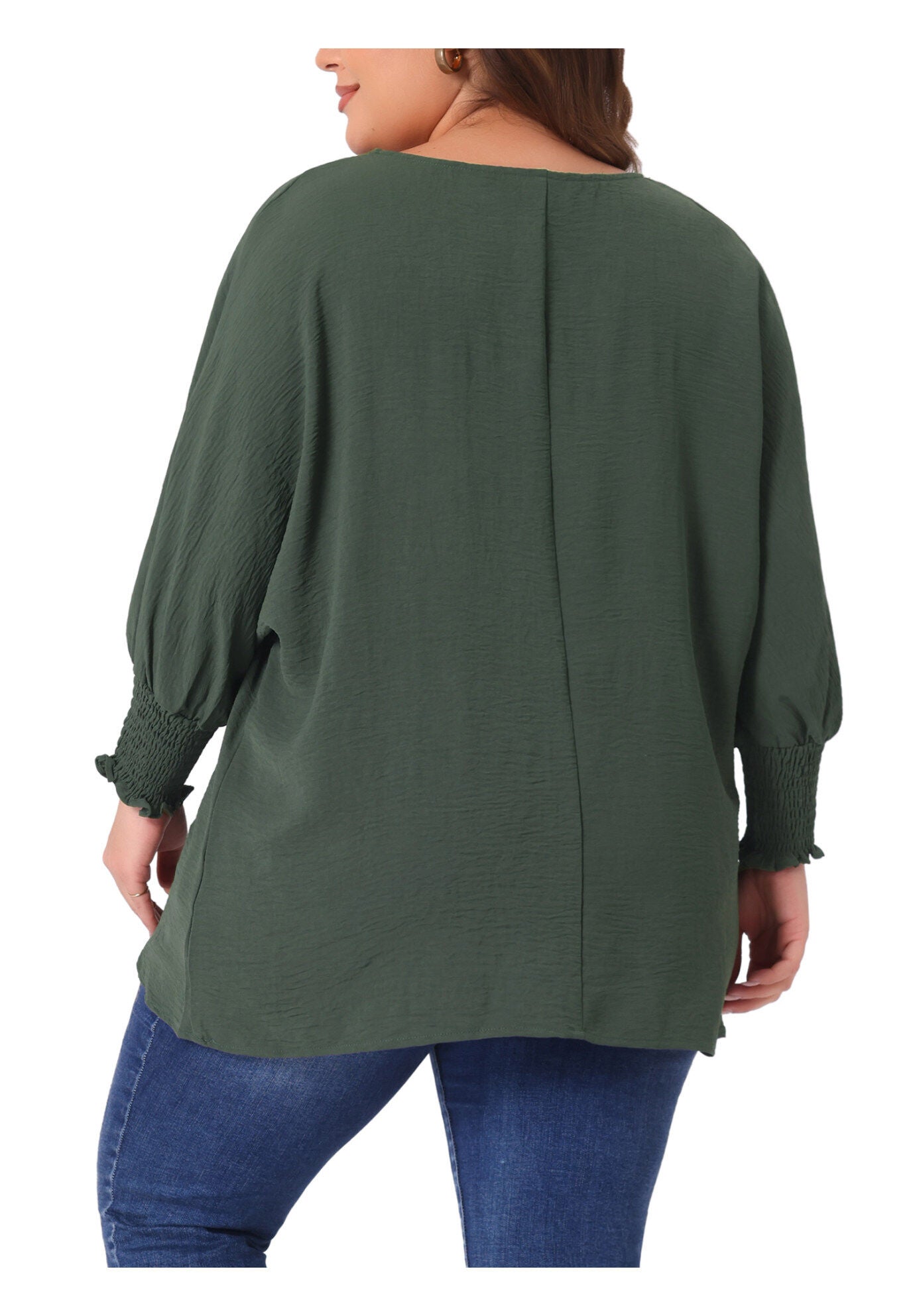 Chiffon Top Batwing Ruffle Long Sleeve Loose T-Shirt Blouse, Army Green / Olive Green, alternate image number 3