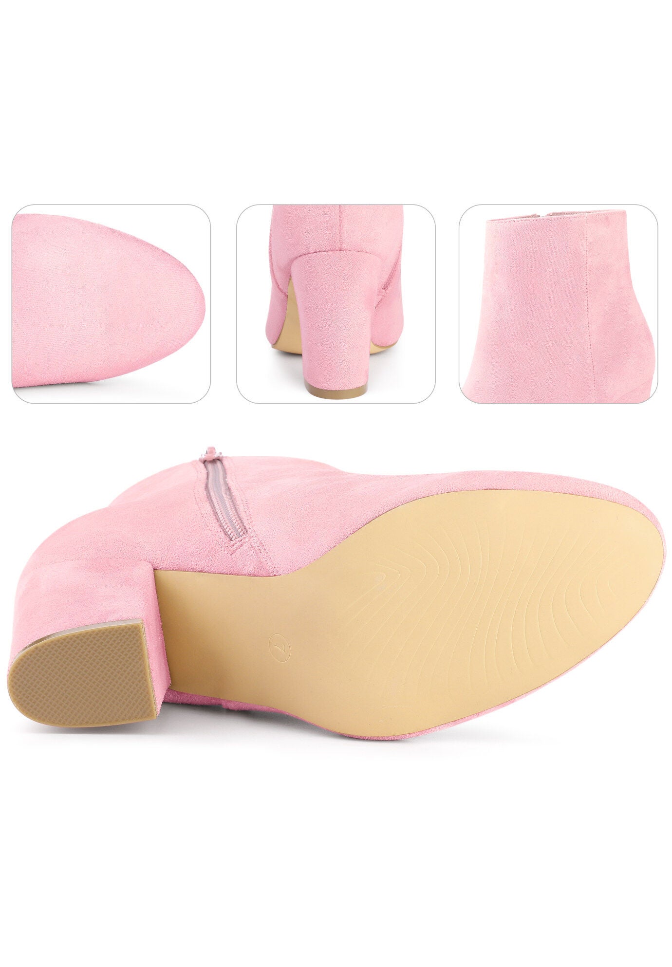 Round Toe Chunky High Heels Ankle Boots for Women, Pink / Pink, alternate image number 2