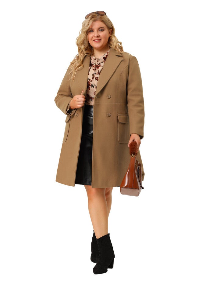 NOTCH LAPEL DOUBLE BREASTED PEA TRENCH COAT, Camel / Brown, hi-res image number 0