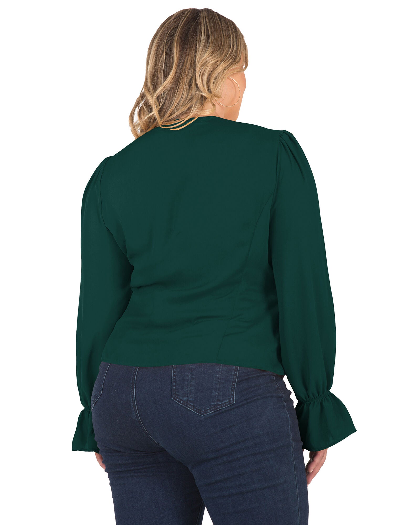 Plus Size Vera Tie Front Flute Sleeve Blouse, Teal / Teal, alternate image number 3