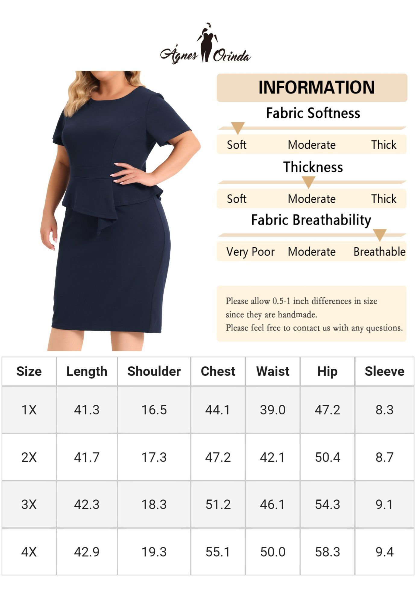 Short Sleeves Crew Neck Office Peplum Pencil Dress, Navy Blue / Navy, alternate image number 4