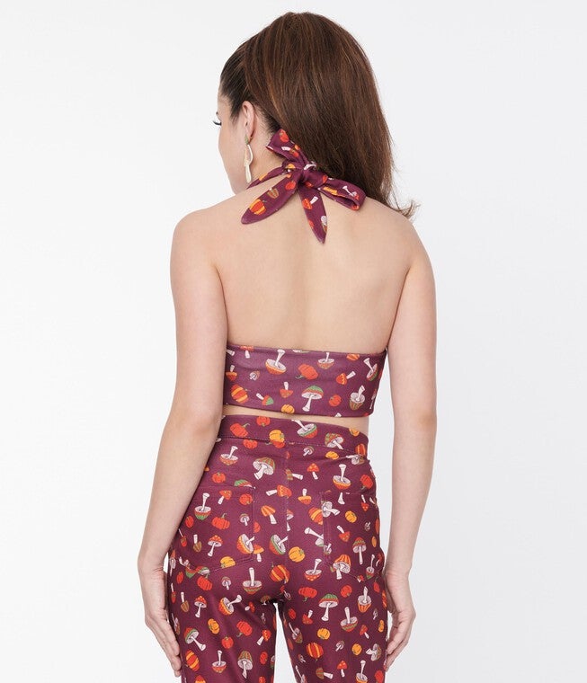 Smak Parlour Purple Pumpkin & Mushrooms Feelin Groovy Crop Top, Purple pumpkin print / Purple, alternate image number 2