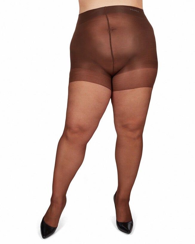 Plus Size Curvy Silky Sheer Control Top Pantyhose, French Coffee / Mocha, alternate image number 1
