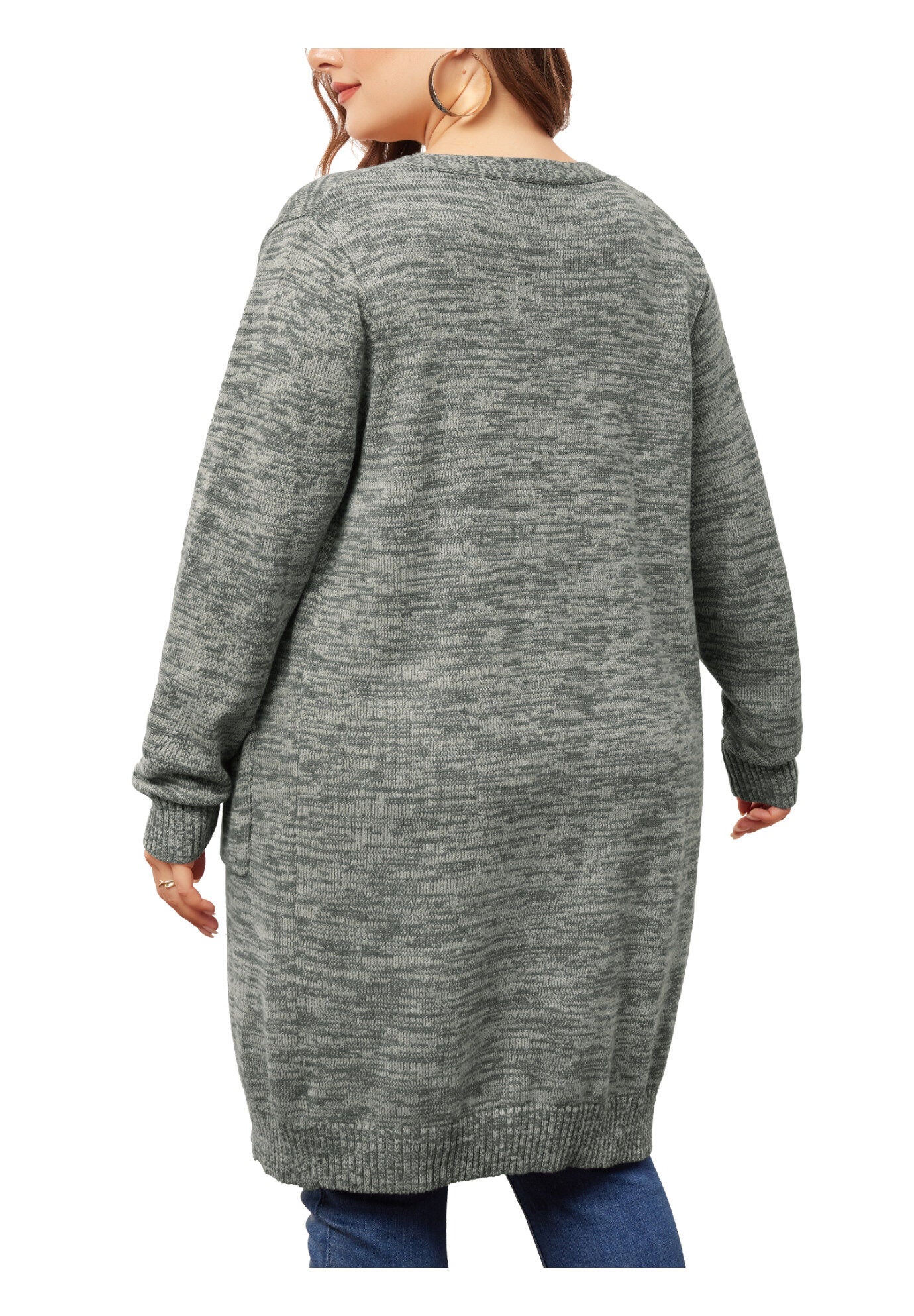 CONTRAST COLOR OPEN FRONT POCKETS SWEATER CARDIGAN, Grey / Warm Grey, alternate image number 3
