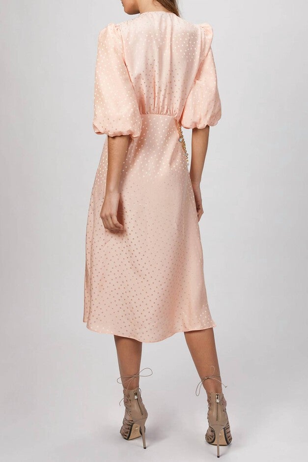 MIDI DRESS WITH CHAIN IN PEACH JACQUARD, Peach Jacquard / Pink, alternate image number null