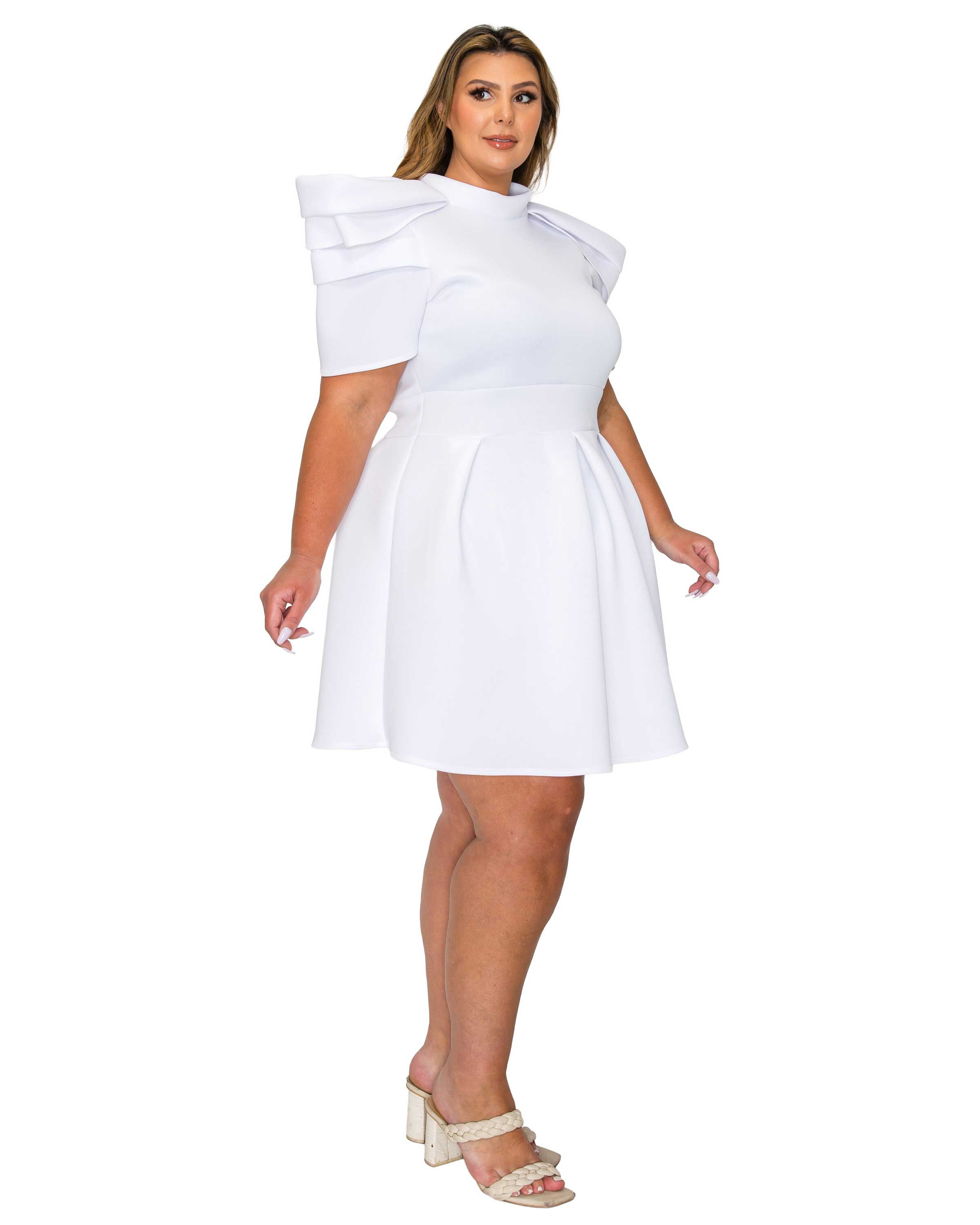Karina Neoprene Flare Dress, White / White, alternate image number 1