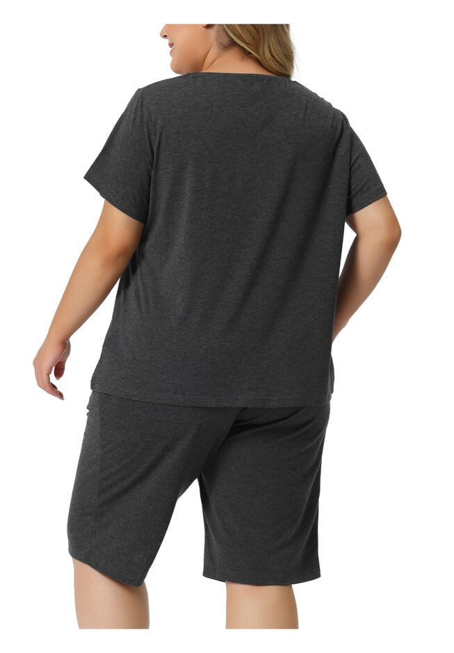 Short Sleeve Top and Pants Sleepwear Pajamas Set, Dark Gray / Charcoal Grey, alternate image number 3