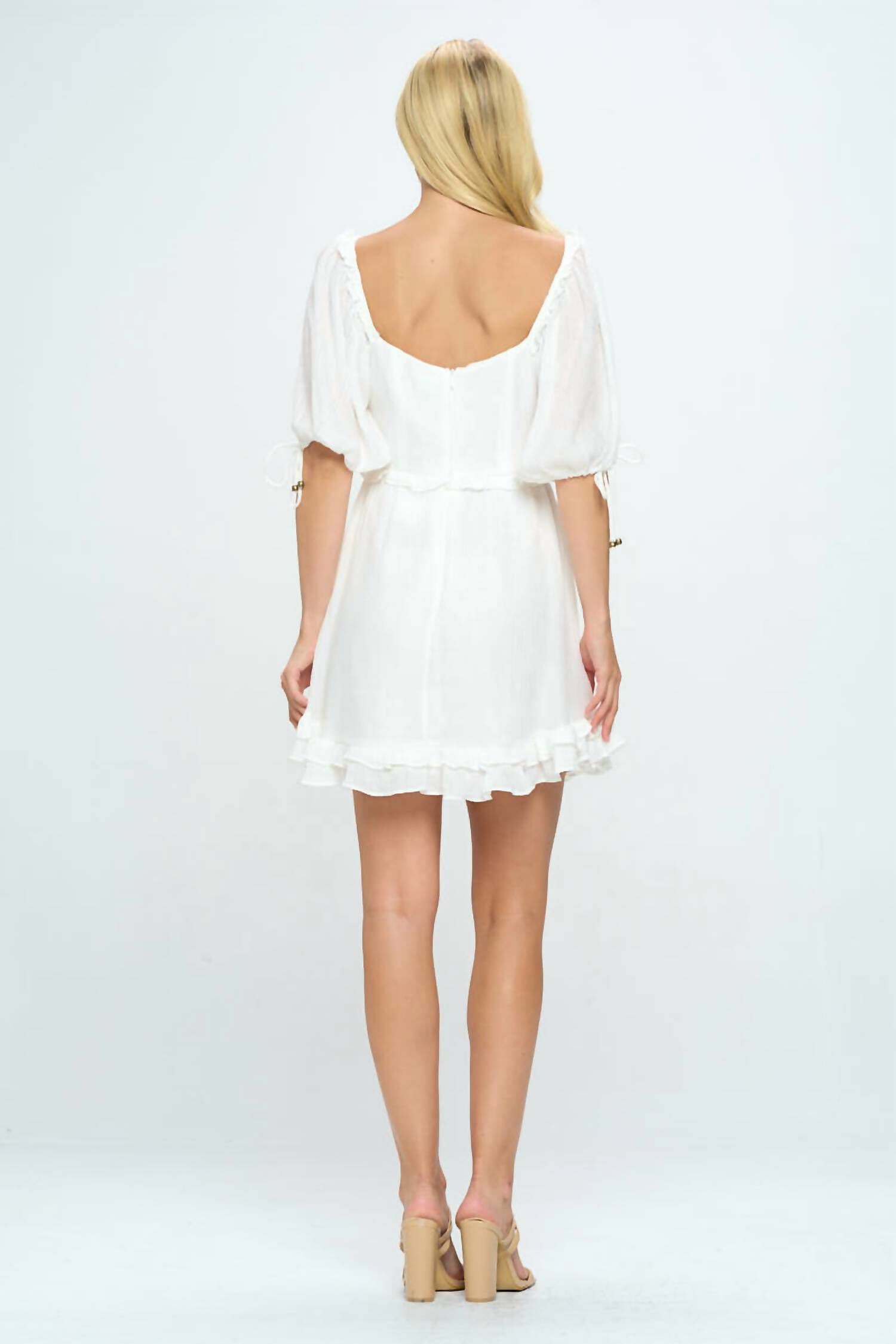 FLUTTER SLEEVE MINI DRESS IN WHITE, White / White, alternate image number 2