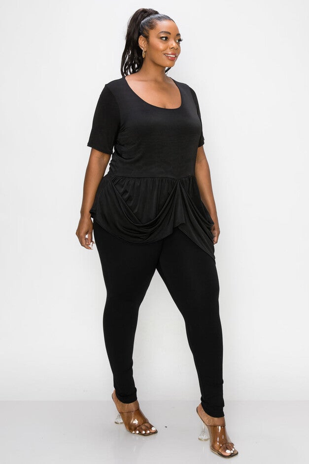 SAVANNAH DRAPED PEPLUM TOP, Black / Black, alternate image number 2