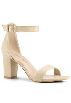 Open Toe Ankle Buckle Strap Block High Heel Sandals