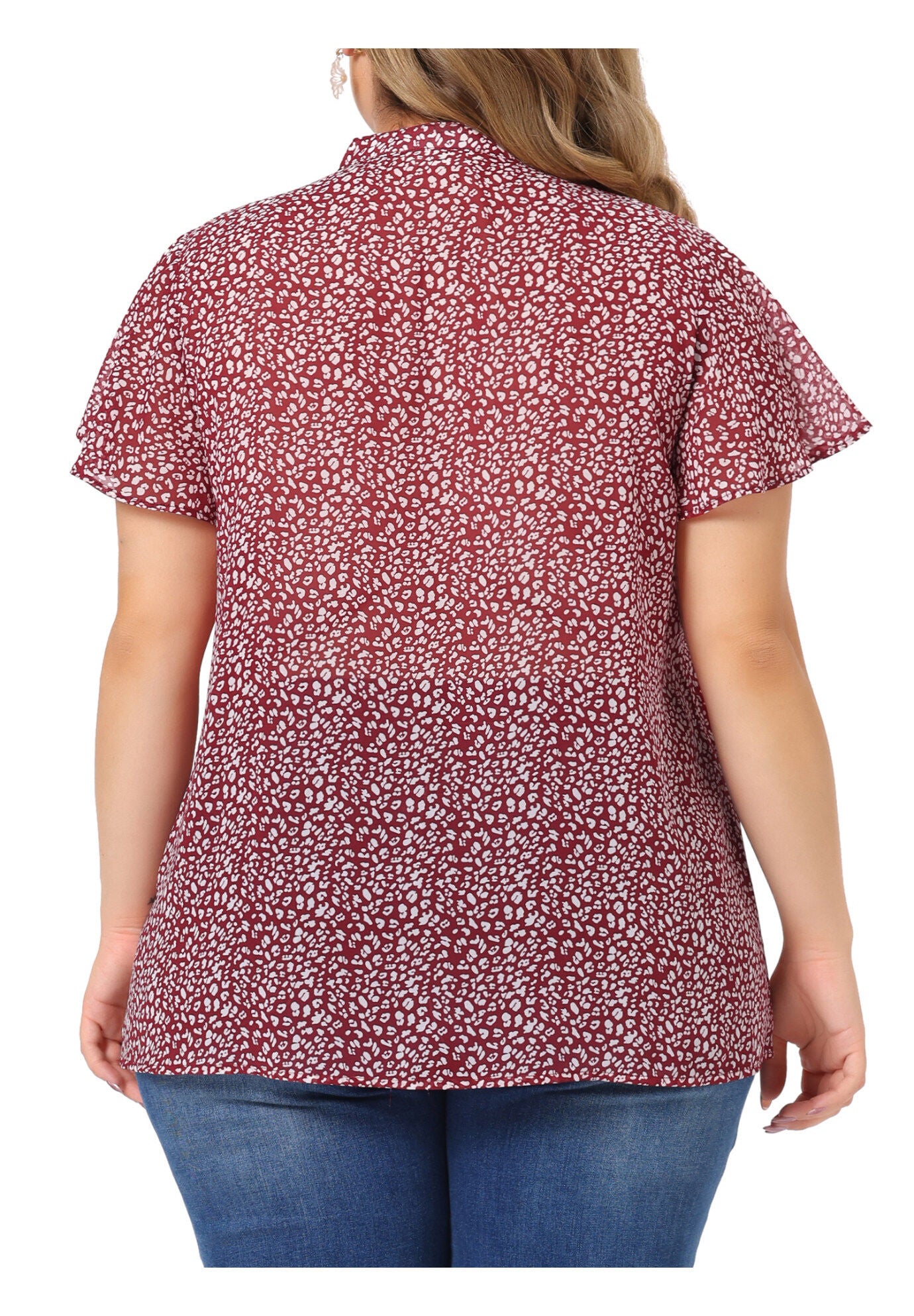 Floral Printed Bib Peasant Blouse Tie Neck Keyhole Boho Top, Red / Red, alternate image number 3