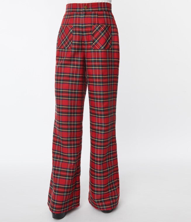 Smak Parlour Red Plaid Wide Leg Trousers, Red Plaid / Red, alternate image number 4