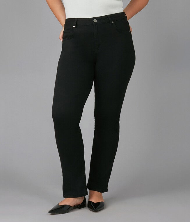 Women's DENVER-BLK High Rise Straight Leg Jeans, Black / Black, alternate image number 1