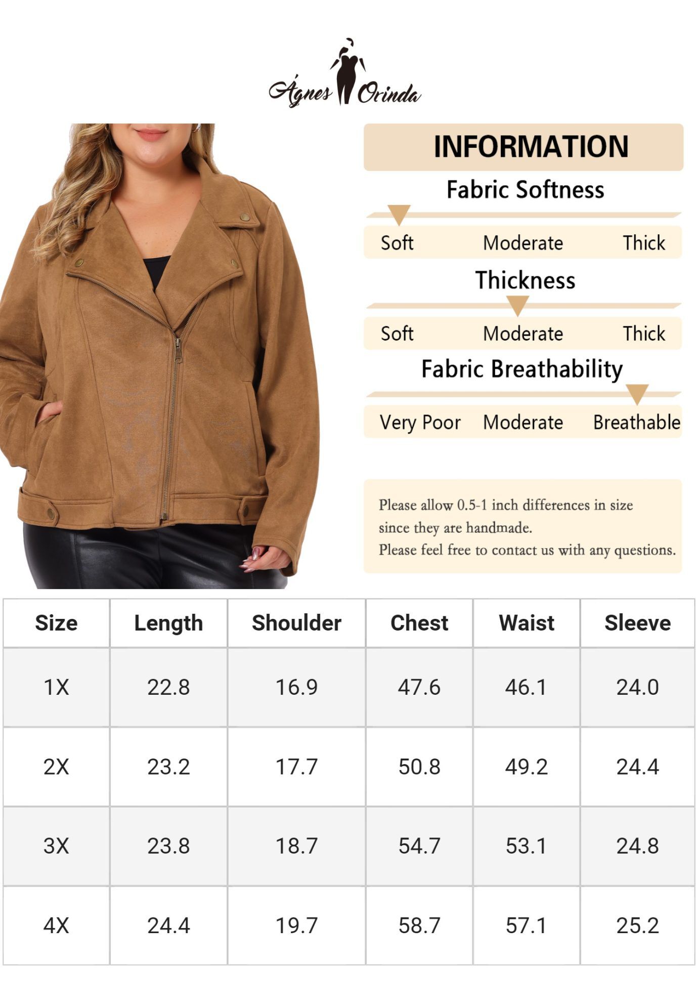 FAUX SUEDE ZIPPER CROP MOTO BIKER JACKET, Brown / Brown, alternate image number 4