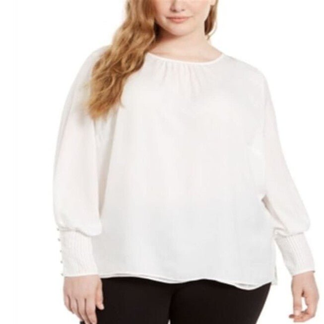 Calvin Klein Women's Plus Button Cuff Top White Size 1X, White / White, hi-res image number null